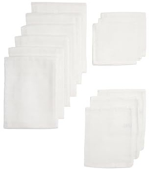 MEYCO Baby Uni Starter Set Muslin Cloths Organic, 12-Piece (Set de pañales de Muselina, franelas y paños para eructar, Hechos de algodón 100% orgánico, absorbentes y de Secado rápido), Blanco