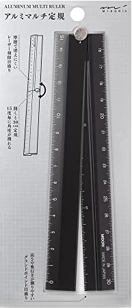 Midori 42286006 Regla Midori, aluminio, regla múltiple, 30 cm, negro A