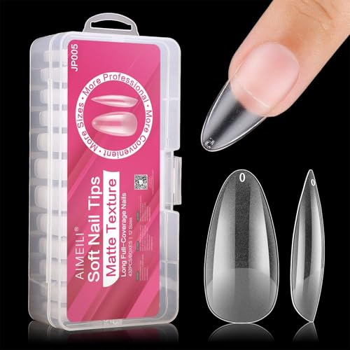 AIMEILI False Nail Tips, 432PCS Clear Matte Coffin Full Cover Nail Tips for Soak Off Nail Extension, Acrylic False Press on Nails with Box for Nail Art Salon and Home DIY, 10 Sizes 005