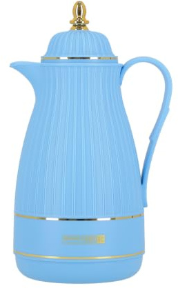 Royalford Glass Vacuum Flask | Vacuum Insulated Tea Carafe 1000ML | Heat & Cold Retention, Thermal Insulated Airpot | Insulated jug Preserves Flavor & Freshness, Household Office Kettle Jug, Blue