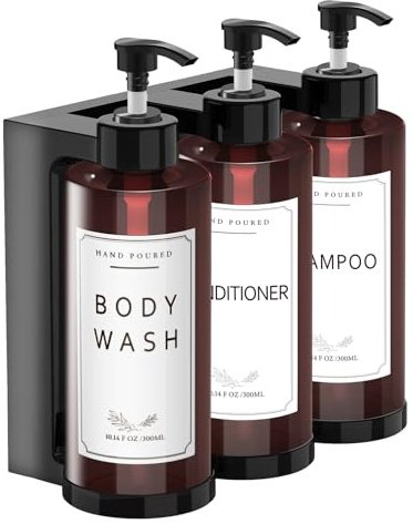 NICEME 3er Set Kunststoff Seifenspender 300ml Flasche - Plastik Shampoo Spender zum Befüllen - Pumpflasche + Aufkleber