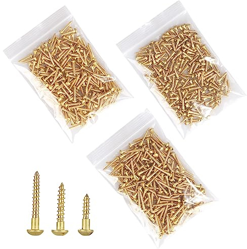 ZOFUN Lot de 300 vis à fente en laiton, y compris des vis à bois en laiton de 20 mm/16 mm/12 mm, petites vis M3 en laiton mélangé, vis à tête cylindrique solide pour bricolage, artisanat, meubles