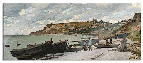 Pixxprint Glasbild Panorama, Wandbild aus Echtglas, Claude Monet - Sainte-Adresse, 120x50 cm, inkl. Aufhängung und Abstandshalter