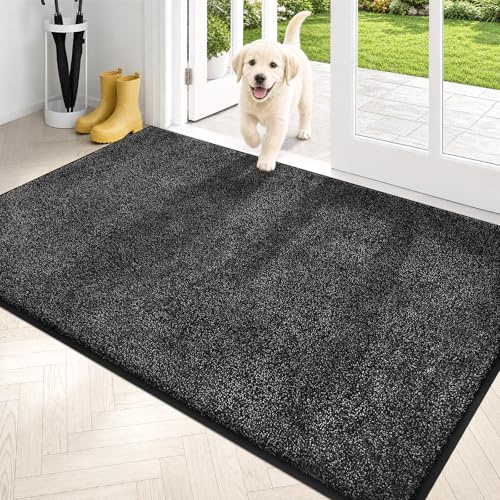 PURRUGS Dirt Trapping Indoor Door Mat, 86 x 150 cm, Charcoal | Machine Washable, Non-Slip, Waterproof TPR Backing, Super Absorbent, Low Profile, Entryway Rug for Muddy Paws and Shoes