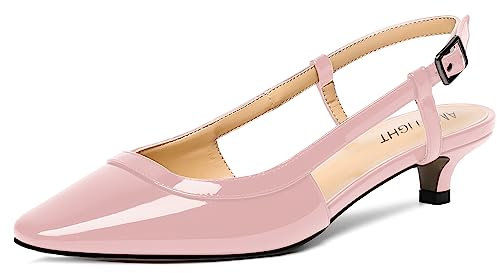 AMBELIGHT Donna Gattini Slingback Fermaglio Fibbia Tacco Basso Datazione Pelle Liscia 1.5 inch Punta Quadrata Solido Vestito Scarpe col Tacco Rosa Dimensione 43