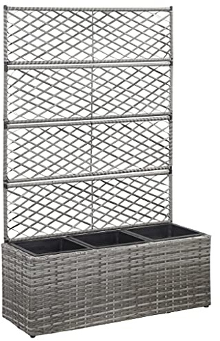 Hochbeet Pflanzkübel groß außen Balkon Pflanzkasten Hochbeet mit Rankgitter 3 Töpfe 83×30×130cm Poly Rattan Grau Geeignet für Gartenbalkone im Freien