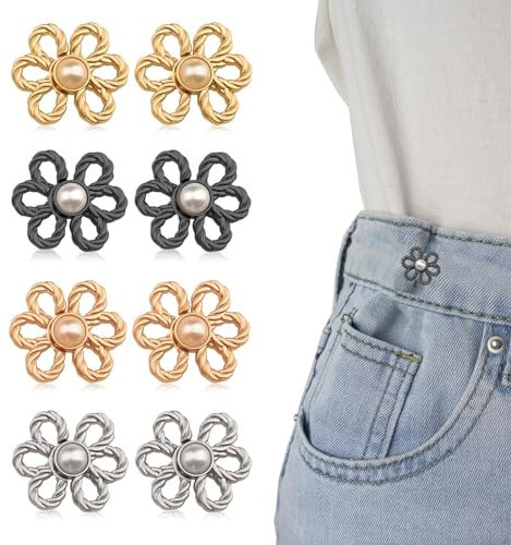 FAINCA 8 Stück Blütenblatt Druckknöpfe, Einstellbar Knöpfe Spanner, Kein Nähen Erforderlich Druckknopf, Jeansknöpfe, Hosenknöpfe Zum Stecken, für Lockere Jeans, Hosen, Röcke (Tippe A)
