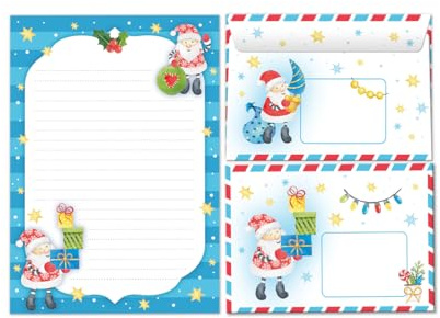 Briefpapier-Set Weihnachten Weihnachtsmann als Briefblock mit Umschlag für Kinder Jungen Mädchen Weihnachtsbriefpapier (Block A5 mit 25 Blätter + 15 Umschläge)