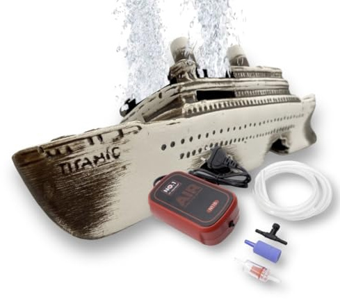 ZooPaul Sprudel Set Keramik Deko und Pumpe + Zubehör Dekoration Aquarium Schiffswrack Titanic Schiff