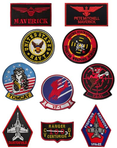 10 Stück Compatible with Top Gun Piloten der Luftwaffe Patch mit Verschluss,Airsoft Armband Dekorative Applikationen Patch für Rucksack, Jacke, Weste, Tasche, Uniform, Hunde