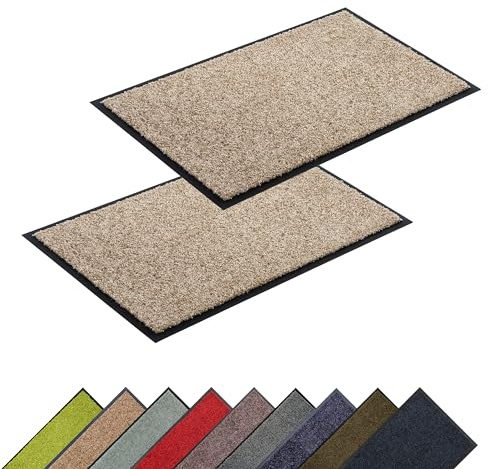 Hochwertige waschbare Schmutzfangmatte innen - Sand 2er Set 40 x 60 cm | Fussmatte bei 30° C waschbar Fußmatte rutschfeste Läufer Schuhablage Flur Türmatte strapazierfähig Küchenläufer pflegeleicht