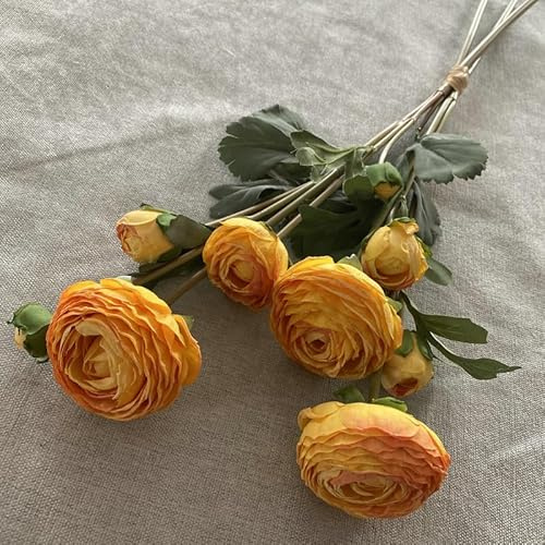 HXSCOO Bouquet de Fleurs de Lotus Melaleuca à 9 têtes, Simulation de Style européen en Soie, décoration de Maison, Ensemble de Mariage, Fausses Fleurs (Color : Dark Orange)
