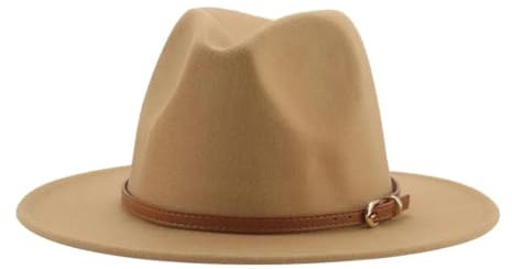 Fedora Trilby Filzhut Hut Hüte Für Damen Und Herren Solides Gürtelband Kleid Hochzeit Kirche Panama-Filzhut Breite Krempe 52–54 cm (Kinder) Kamel