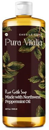 Savon liquide pur de Castille à la menthe, à l'huile d'olive et aux huiles essentielles pour laver le visage, les mains, le corps, les vêtements et plus encore - Savon de castille bio et entièrement