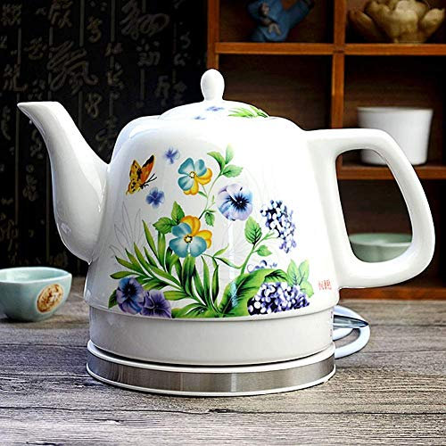 Hervidor eléctrico de cerámica, tetera de agua inalámbrica, tetera retro de 1,2 L, agua rápida de 1200 W para té, café, sopa, base extraíble de avena, apagado automático, protección para hervir en