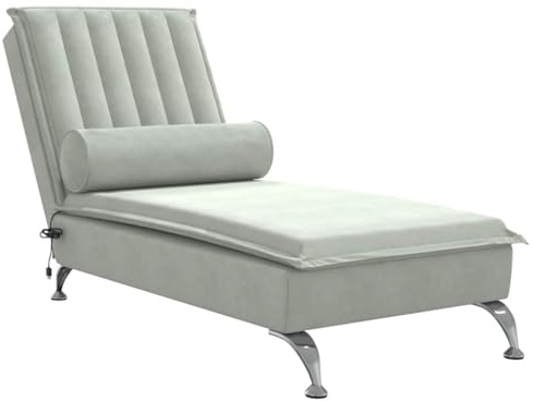 vidaXL Massageschäslong med bolster ljusgrå sammet, schäslonger, massageschäslonger, massagesoffor, massageschäslong, massagesoffa, schäslong i sammet