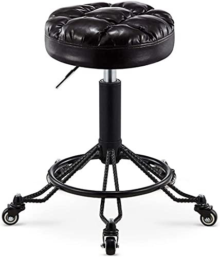 LXGJSQY Hocker auf Rädern, Retro-Barstuhl, Drehstuhl, Lifthocker, Schönheitsstuhl, Friseurstuhl, Make-up, Barhocker (Farbe: Schwarz) Hallo