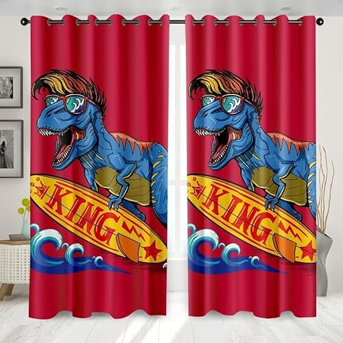 EXSANLIEAY Verdunklungsvorhänge Dinosaurier, Vorhang Blickdicht KöNig Vorhänge mit öSen 2er Set für Schlafzimmer Kinderzimmer, Deko Gardinen Wohnzimmer - B140 x H260 cm