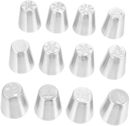 FUNOMOCYA 12pcs Christmas Cake Piping Nozzles Stainless Steel Anti-Rust Anti-Collision DIY Decorating Set for Baking and Frosting