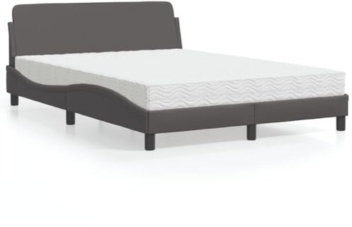 IKAYAA Bett 120x200 mit matratze und lattenrost Boxspringbett 120x200 mit matratze Polsterbett 120x200 Bett komplett mit Kopfteil Kunstleder-Grau-120 x 200 cm