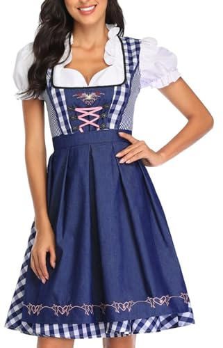 Tysk klänning, rutig, traditionell, tysk damklänning för oktoberfest, dirndl-klänning för cosplay, bayersk klänning