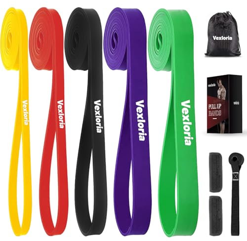 Vexloria Resistance Bands, 5 Levels Resistance Pull Up Bands Set with Door Anchor, Handles, Pull Up Assistance Bands for Calisthenics, Bodyweight Training, Muscle Toning, Yoga, Stretch Mobility