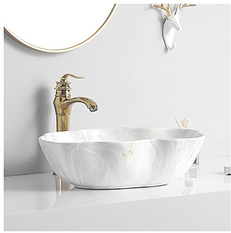 IUBGFTO Lavabo da Bagno in Ceramica Lavabo da Bagno in Ceramica Ciotola in Marmo Texture Ovale Arte sopra lavabo da appoggio