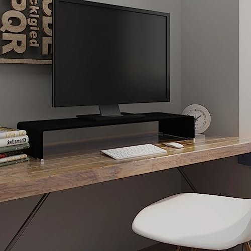 CINDERFUL TV-Tisch/Bildschirmerhöhung Glas Schwarz 90x30x13 cm,Moderner TVGlasaufsatz zur Erhöhung des Monitors für verbesserte Sicht und Ergonomie TV-Möbel, TV-Bänke