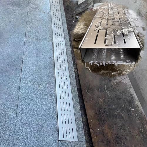 CucCe Entwässerungsgraben Edelstahlrinnen, Regenwasser-Siebrinnen mit Gitterrosten, Ablaufabdeckungen for U-förmige Rinnen Entwässerungsrinne(W-5cm(2) x H-3cm(1 1/8))