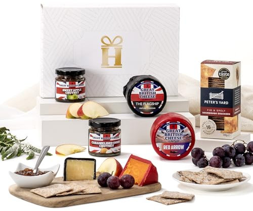 Hattie’s Gifts Cheese Lover’s Hamper - Artisan Cheese Gift Set with Award-Winning Waxed Truckles, Chutneys & Sourdough Crackers - Luxury British Food Hamper for Christmas, Birthdays & Gifting