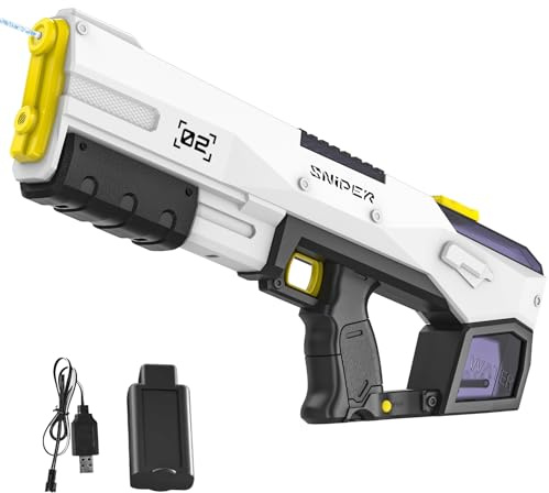 Pistolet à Eau Électrique, Pistolet a Eau Puissant avec Absorption Automatique de l'eau, Portée de 8M, 2 Modes de Tir, Capacité de 450 ML, Jouet Aquatique de Fête d'été pour Enfants et Adultes (Noir)