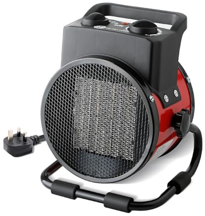 2KW Low Energy PTC Fan Space Heater - Quick Heating, 2 Settings & Thermostatic Control, Free Standing Electric Heater for Home/Workshops/Office/Garage, Red