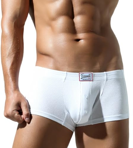 AIEOE Bikini Cotton Underwear Mens Boxer Shorts Stretch Retro Trunks Tagless Sports Underpants Soft Briefs L White