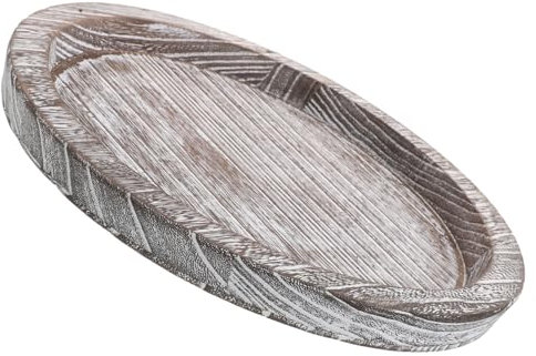 ABOOFAN Bandeja Estilo Vintage de Madera Maciza Borde Inclinado, Redonda