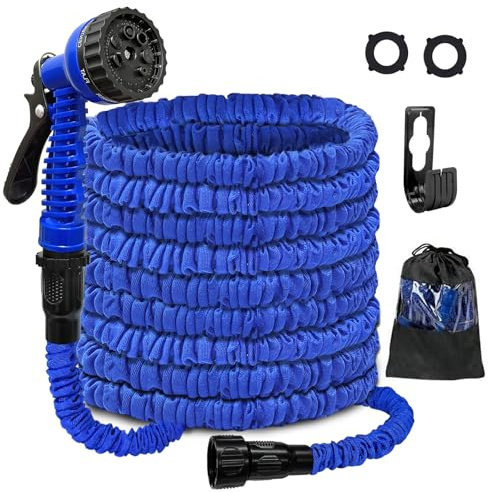 Expandable Garden Hose 15m 50ft, Flexible Expanding Hosepipe with 7 Function Spray Nozzle & 3/4 1/2 Brass Fittings, Anti-Leakage Water Hose Pipe for Gardening, Patio, Car Washing (3X Stronger)