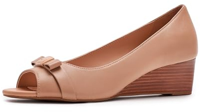 Cole Haan Women's Shoes - Go-to Malta Peep Toe Bow Wedges, Tuscan Sand Leather, 8.5-B US