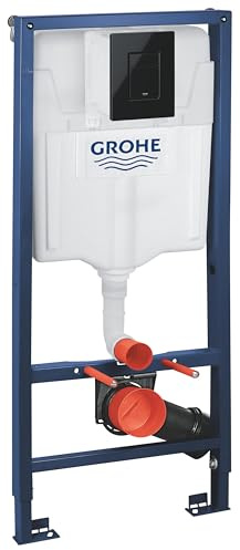 GROHE Rapid SL 3-in-1 Set – Telaio WC sospeso a parete con cassetta 1,13 m (doppio scarico GD 2 6 & 3 l, piastra di scarico Skate Cosmopolitan in nero lucido, staffe a parete, portata 400 kg