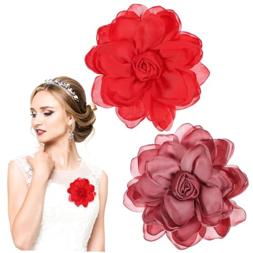 Hemobllo Broche Fleur Tissu Satin, Épinglette De Revers Élégante, Lot 2 Pièces Rose Lotus Et Rouge, Accessoire Femme, Décoration Robe Mariage Anniversaire, Ornement Mariage Nbsp