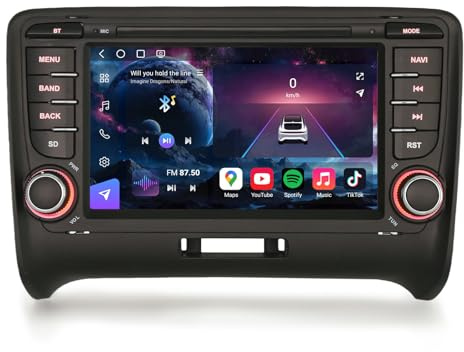 Erisin 7 Inch 8-Core 8GB RAM+128GB ROM Android 14 Car Stereo with Sat Nav for AUDI TT MK2 Support Bluetooth 5.1 Wireless CarPlay Android Auto WiFi 4G DAB+ DSP DVR RDS Canbus SWC Head Unit 2 Din