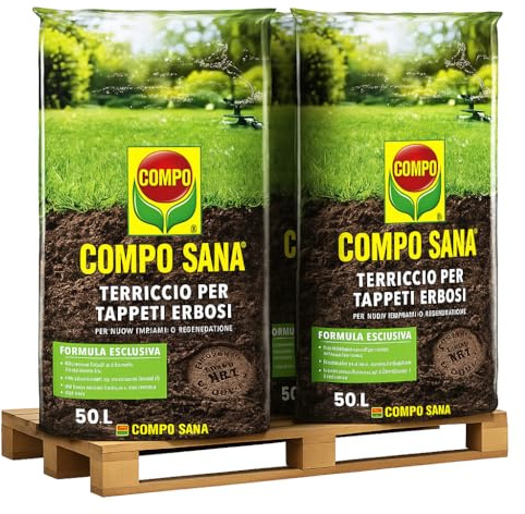CompoSana Terriccio per Tappeti Erbosi Prati, Per Nuovi Impianti, Per Manutenzione e Rigenerazione di Manti Erbosi, Sacco 50 L x 3 Pezzi (Totale 150 LT)