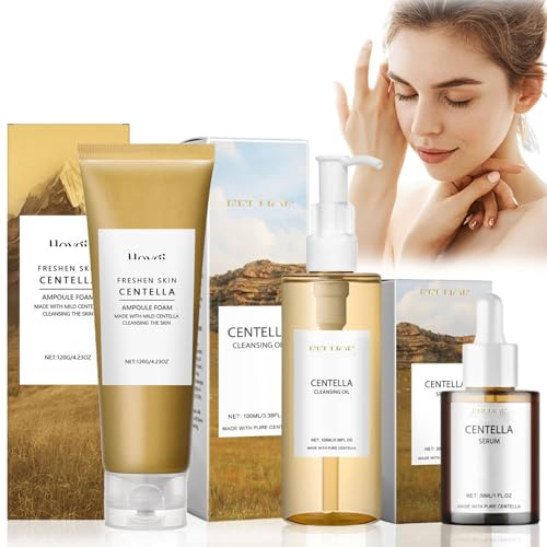 3 Piezas Centella Cleansing Oil + Centella Limpiador Facial + Asiatica Serum, Centella Skincare, Centella Cleanser, Aceite Limpiador Facial Coreano, Adecuado para pieles sensibles