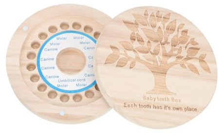 Caja de Recuerdo Organizador Redondo para Dientes de Leche de Madera | Colección Infantil, Apertura y Cierre Fáciles, Conserva Piezas y Mechones como Recuerdo