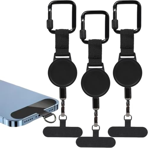 Generisch Cordón retráctil antirrobo para teléfono móvil para exteriores, cable de acero retráctil con mosquetón, correa de sujeción retráctil para teléfono móvil (3 unidades)