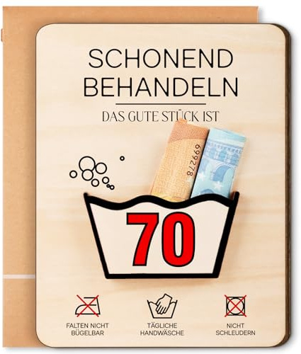 Giftota Geldgeschenke Geburtstag 70, Lustige Holz Geburtstagskarte mit Umschlag für Frauen & Männer, Schonend Behandelte Geschenke zum 70. Geburtstag, 70. Geldgeschenke Verpackung