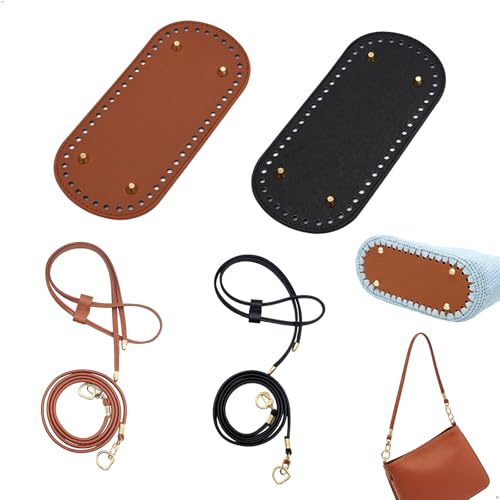 Fondi Borse Uncinetto, Manici Borse Uncinetto con Kit Secchiello Uncinettos PU Nero e Marrone per DIY Elegante,Base Borse Uncinettos per Struttura Stabile, Kit Zaino Uncinettoo per Secchiello Tracolla