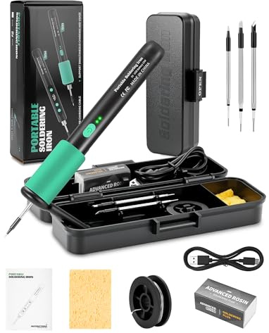 Lizoak Fer à Souder USB avec 3 Pannes (Fine, Lame, Biseau) | Kit de Soudage Portable 15W | Chauffe Rapide 8s | 3 Niveaux de Température 180-450°C | Idéal pour Réparation Électronique Précise