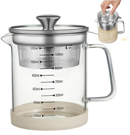 Pichet en verre avec couvercle Passoire à yaourt en verre de 1, 2 L avec échelle Passoire à lait de noix multifonctionnelle pour filtrer le jus, le thé, le lait soja, utilisé la maison