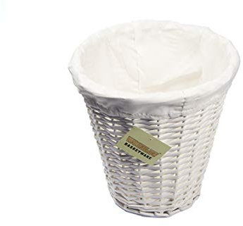 woodluv Round White Wicker Waste Paper Basket/Storage
