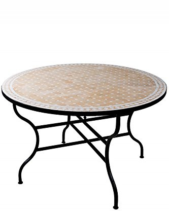 Mesa Mosaico de balcón marroquí Oriental mediterránea Original - Marrakesch Natural/Blanco 120cm - Mesa de Cocina Mesa de Azulejos Mesa de Comedor Mesa de jardín Mesa de terraza