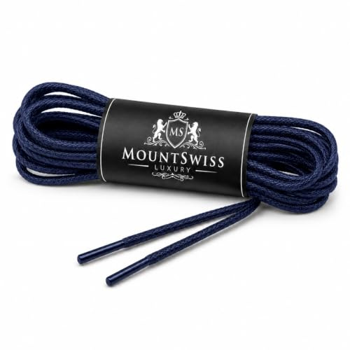 Mount Swiss lacets ronds cirés coton bleu marine diamètre 2 mm 80 cm résistants déperlants élégants fins chaussures cuir ville bottes boots baskets homme femme durable solide imperméable